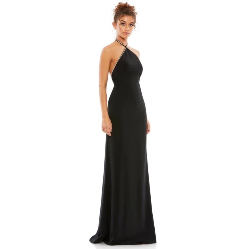 Ieena for Macduggal beaded hem halter gown sz 4